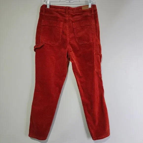 Judy Blue‎ Corduroy Cropped Carpenter Pants 28 Stretch Slim Fit High Waist Rust - Picture 2 of 13